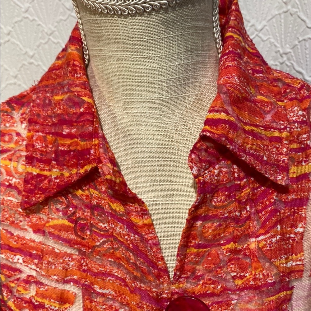 Multiples Vibrant Red Button-Down Shirt sheer jac… - image 4